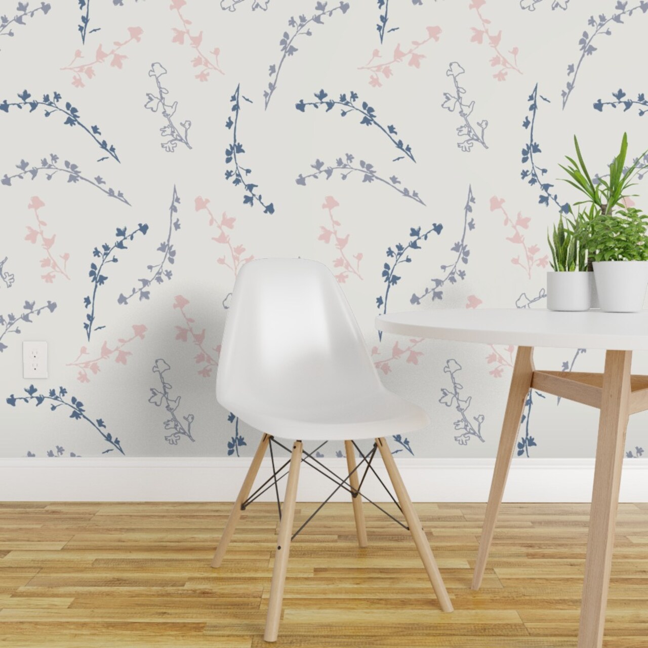 Peel &#x26; Stick Wallpaper 2FT Wide Sketched Botanicals Muted Lilac Blue Pink Ivory Garden Hand Drawn Custom Removable Wallpaper by Spoonflower